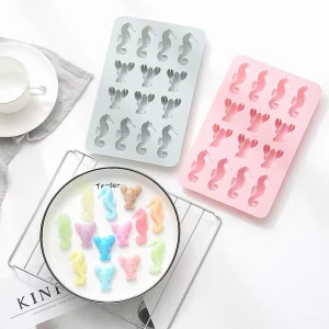 HiParty 2Pcs Seahorse & Lobster Chocolate Candy Molds, Under the Sea Silicone Mold for Fat Bomb Fondant Cake Decorating Mini Soap Crayon Melt Ice Cub