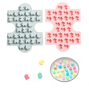 2Pcs Puzzle Piece Silicone Candy Molds, Puzzle Crayons Maker Silicone Puzzle Mold for Chocolate Gummy Fat Bombs Wax Samples Epoxy Resin Ice Cube Tray