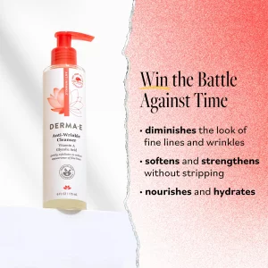 Derma E Anti-Wrinkle Cleanser - Anti-Aging Face Wash with Glycolic Acid and Vitamin A - Gentle Cleansing and Exfoliating Facial Wash Removes Makeup, 