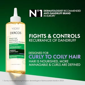Dercos Salicylic Acid Anti Dandruff Shampoo, 200 ml, Water to Foam Dandruff Shampoo and Itchy Scalp Treatment, Provides Definition & Frizz Control fo