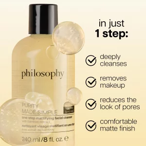 philosophy purity made simple one-step mattifying facial cleanser - with bamboo extract - oil-free formula gently removes makeup & dirt, leaving skin