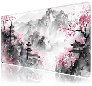 Japanese Cherry Blossom Large Mouse Pad,Gaming Keyboard Desk Pad,Extended Mouse Mat Non-Slip Rubber Base with Stitched Edges for Office Game Home XXL