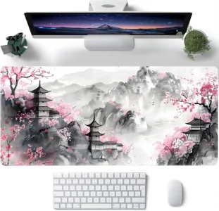Japanese Cherry Blossom Large Mouse Pad,Gaming Keyboard Desk Pad,Extended Mouse Mat Non-Slip Rubber Base with Stitched Edges for Office Game Home XXL