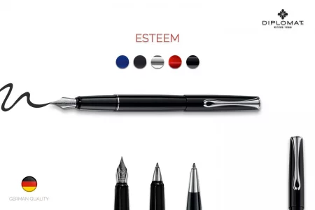 DIPLOMAT - Esteem Rollerball Pen - Glossy Black - Simple & refined - Durable and comfortable - Soft and fine writing - Traditional craftsmanship - D1