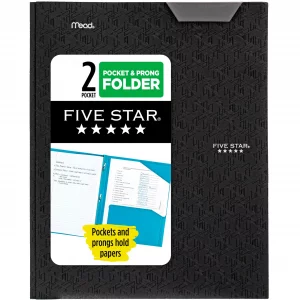 Five Star 2-Pocket Folder, Plastic Folder with Stay-Put Tabs and Prong Fasteners, Holds 8-1/2