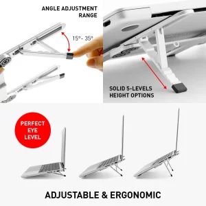 NSMO Laptop Stand - Adjustable Aluminum Portable Laptop Stand with 5-Level Height Settings, Ergonomic Design, Heat Dissipation, Non-Slip Support, Com