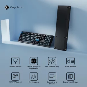 Keychron Q6 Pro Full Aluminum QMK/VIA Programmable Knob Bluetooth Custom Mechanical Keyboard, Full-Size KSA Double-Shot PBT Keycap Hot-Swappable, RGB