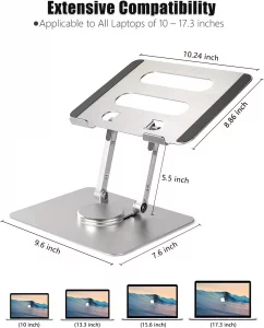 Vortex D086-Silver Laptop Stand Ultimate Cutting-Edge Durable Convenient Secure Cooling Aluminum 360-degree Effortlessly Rotating Innovative Design C