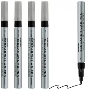KOKUYO Alcohol Resistant Laboratory Markers, 5 Black Permanent Freezer Lab Pens with 0.6mm Fine Point Tip, Designed for Industrial, Lab and Hospital 