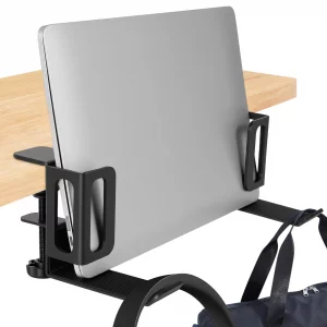 WHQLANG Desk Side Laptop Holder, Vertical Desk Side Storage Laptop Holder, Adjustable Laptops Mount with Headphone Hooks, No Drill Clamp for Laptops,