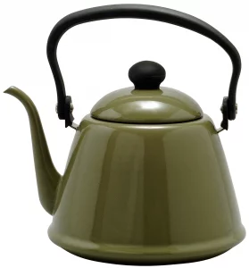 Nodahoro Drip Kettle, 0.6 gal (2 L), Enameled Gas Fire/Induction Compatible, Thin Mouth, Made in Japan, Olive DK-200OL