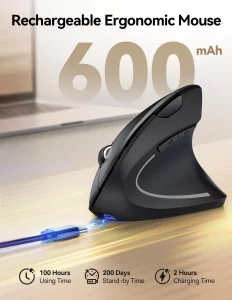 TECKNET Rechargeable Wireless Ergonomic Mouse,2.4GHz USB Vertical Mouse with Silent Click,4800 DPI Mouse with 6 Adjustable DPI,6-Button Computer Mous