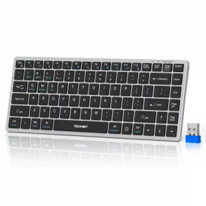 TECKNET Bluetooth Keyboard Rechargeable, 4-Device (2.4G+3BT) Wireless Keyboard, Ultra-Slim Quiet Typing, 14 Hotkeys Computer Keyboard for PC/Laptop/S