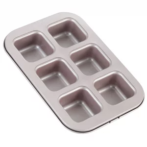 CHEFMADE Brownie Cake Pan, 6-Cavity Non-Stick Square Muffin Pan Blondie Bakeware for Oven Baking (Champagne Gold)