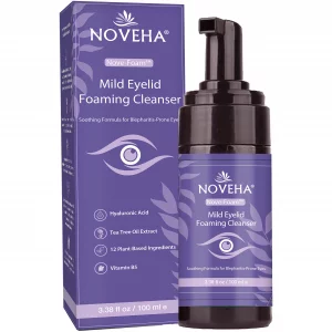 NOVEHA Lavender and Tea Tree Oil Eyelid Foaming Cleanser | Hydrating Hypoallergenic Daily Soap For Eyelashes and Lids, For Demodex, MGD, Stye Eye, Ey