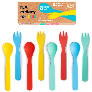 GET FRESH Kids Spoons and Forks Set - 8-Pack Melamine Free Utensils for Kids Toddlers - Reusable Microwave Safe Childrens Cutlery Set - Biodegradable