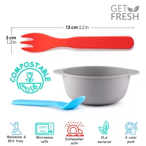 GET FRESH Kids Spoons and Forks Set - 8-Pack Melamine Free Utensils for Kids Toddlers - Reusable Microwave Safe Childrens Cutlery Set - Biodegradable
