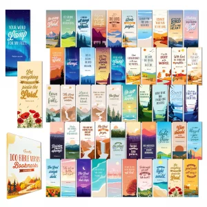 Decorably 100 Pack 2x6.5in Christian Bookmarks for Women and Men - 50 Scenery Designs Double-Sided Inspirational Verse Bible Book Markers - Journals,