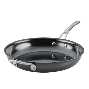 Anolon Everlast N2 Carbon Steel Frying Pan/Skillet with Helper Handle Compatible with All Cooktops, Metal Utensil Safe, 12 Inch - Black