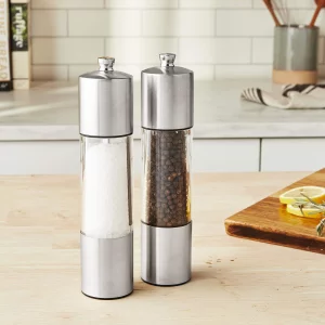 Cole & Mason Everyday Salt & Pepper Mill Gift Set - Filled Salt & Pepper Grinders - Refillable & Adjustable Mill Set - Acrylic & Stainless Steel Salt