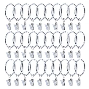 30 Pack Strong Iron Metal Curtain Rings with Clips 2.5 Inch Diameter, Decorative Drapery Rustproof Curtain Rod Clip Ring, Durable Vintage Drapery Hoo