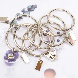 30 Pack Strong Iron Metal Curtain Rings with Clips 2.5 Inch Diameter, Decorative Drapery Rustproof Curtain Rod Clip Ring, Durable Vintage Drapery Hoo