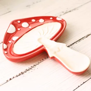 Fungi Fun Ceramic Mushroom Spoon Rest - Whimsical Kitchen Decor for Home, Mushroom Utensil Spatula Holder for Cooktop Surface, Cute and Durable Kitch