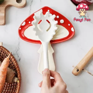 Fungi Fun Ceramic Mushroom Spoon Rest - Whimsical Kitchen Decor for Home, Mushroom Utensil Spatula Holder for Cooktop Surface, Cute and Durable Kitch