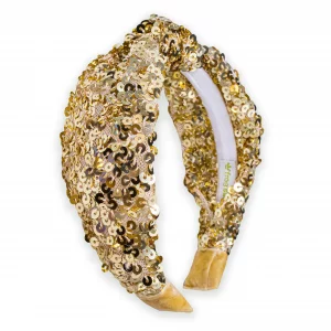 FROG SAC Sequin Knot Headband for Girls - Gold Knotted Head Bands for Kids, Sparkly Little Girl Headbands, Cute Tween Beaded Hair Band Accessories, E