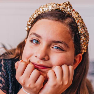 FROG SAC Sequin Knot Headband for Girls - Gold Knotted Head Bands for Kids, Sparkly Little Girl Headbands, Cute Tween Beaded Hair Band Accessories, E