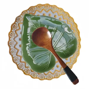 Ceramic Spoon Rest for Stove Top set,Ceramic Leaf Large Spoon Holder for Kitchen Counter,Coffee Spoon Holder, Cooking Utensil Rest for Spoons,Heat-Re