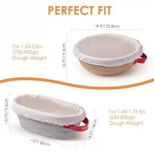FIZZBOP Banneton Bread Proofing Basket, Oval And Round Sourdough Proofing Baskets, Cotton Rope Bowls, Sourdough Baking Supplies Set with Liners Cover