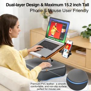 V-Hold Height & Angle Adjustable Laptop Lap Desk, Laptop Desk with Cushion, Fits up to 16 inch Laptops & Tablet, Bean Bag Pillow Stand, Lap Desks for