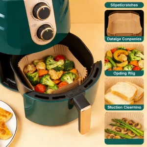 RHFJAKA 200 PCS Square Air Fryer Paper Liners Disposable, 6 x 6 ''Non-stick Oil Resistant Air Fryer Parchment Paper Liners, Waterproof, Airfryer Line