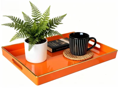 Zosenley Decorative Tray, Rectangular Plastic Tray with Handles, Modern Vanity Tray and Serving Tray for Bathroom, Kitchen, Ottoman and Coffee Table,