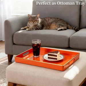 Zosenley Decorative Tray, Rectangular Plastic Tray with Handles, Modern Vanity Tray and Serving Tray for Bathroom, Kitchen, Ottoman and Coffee Table,