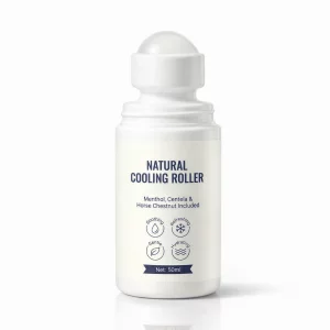 Natural Cooling Roller, Leg Roll On Essential Oil, Reduces Puffines & Fatigue, Calms Skin, Fast-Absorbing, with Centella Asiatica, Menthol & Horse Ch