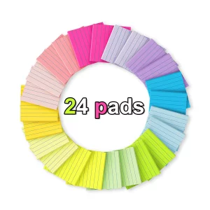(24 Pack) Lined Sticky Notes 3x3 in,Notepads with Lines,Ruled Stickies Super Sticking Power,Office School Memo Note Pads Bright Colors,Post on Window