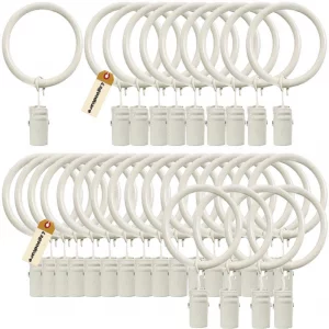 Lsgoodcare Set of 30 Decorative Metal Drapery Curtain Rings with Clips-1 Inch Interior Diameter, White Clip Rings for Curtain(Premium Iron Material)