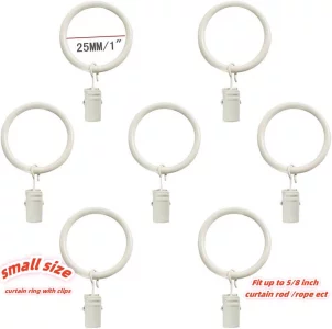 Lsgoodcare Set of 30 Decorative Metal Drapery Curtain Rings with Clips-1 Inch Interior Diameter, White Clip Rings for Curtain(Premium Iron Material)