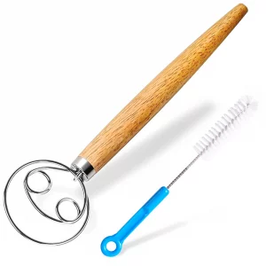 Dkoyied Danish Dough Whisk Large Bread Mixer 13 Inches Premium Stainless Steel Whisk Traditional Dutch Style Bread Making Tools, Whisking Tool with a