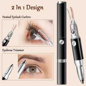 Heated Eyelash Curler - 2 in 1 Eye Lash Curler and Eyebrow Trimmer for Women with 2 Temperature Modes, USB Rechargeable Electric Eyelash Curler, Anti