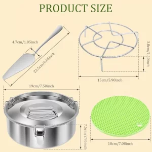 1.5Qt Flan Mold with Lid, 304 Stainless Steel Flan Pan with Spatula Steam Rack Silicone Heat Pad Practical Baking Supplies for Cake Cheesecake Desser