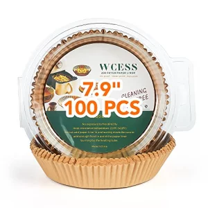 100Pcs Air Fryer Disposable Paper Liner With Pastry Brush, WCESS Round Non Stick Air Fryer Liners Disposable, 7.9 Inch Oil Proof & Water Proof Baking