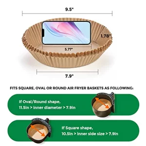 100Pcs Air Fryer Disposable Paper Liner With Pastry Brush, WCESS Round Non Stick Air Fryer Liners Disposable, 7.9 Inch Oil Proof & Water Proof Baking