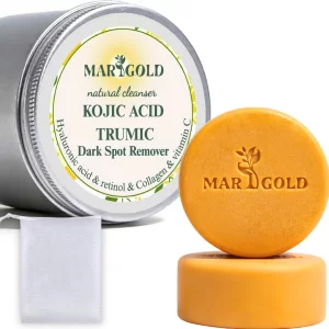 Marigold glow Kojic Acid Soap bar Dark Spot remover with Turmeric for Face and Body Cleanser Bar with Vitamin C Retinol Collagen Hyaluronic Acid, 3.5