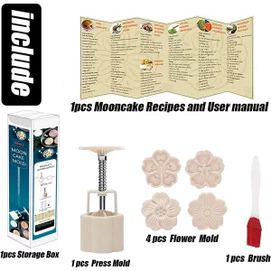 Powerful Mooncake Mould 50g-4Pcs White Press Flower
