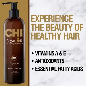 CHI Argan Oil Shampoo, Restores Moisture, Helps Rejuvenate Dry, Damaged Hair & Enhances Strength, Sulfate, Paraben, & Cruelty-Free, 11.5 Oz