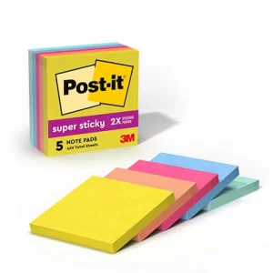 Post-it Super Sticky Notes, 5 Sticky Note Pads, 3 x 3 in., School Supplies, Office Products, 2X the Sticking Power, Summer Joy Collection