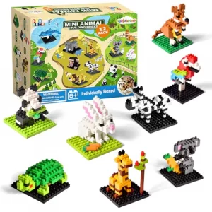 FUN LITTLE TOYS Mini Animal Building Blocks - 12 Pack, No Duplicates, Individually Boxed Zoo Sets for Kids 6-12, Party Favors, Classroom Prizes, Good
